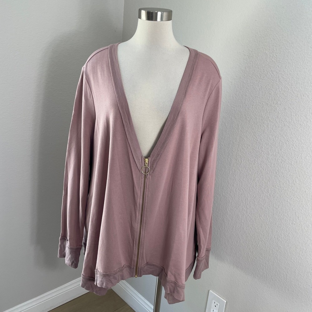Peace Love World XL Mauve Pima Cotton Blend Good Mood Zip Front Cardigan